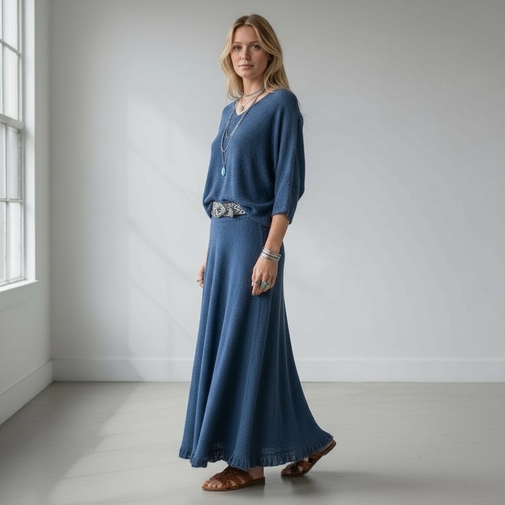 Rebecca Jane Noble‎ Vintage Hand Woven Blue Cotton Skirt Size S